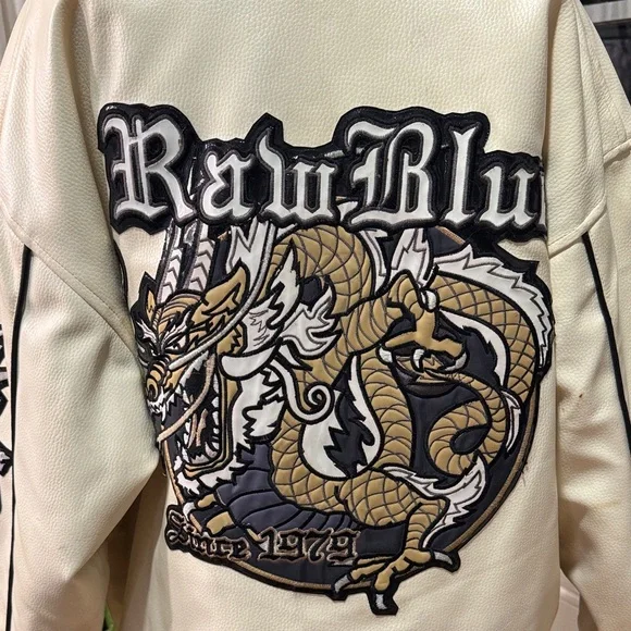 Cream Bomber Jacket with Dragon Embroidery - Picture 7 of 16